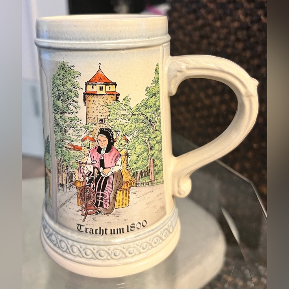 Vintage Ceramic Beer Stein with Scenic Design